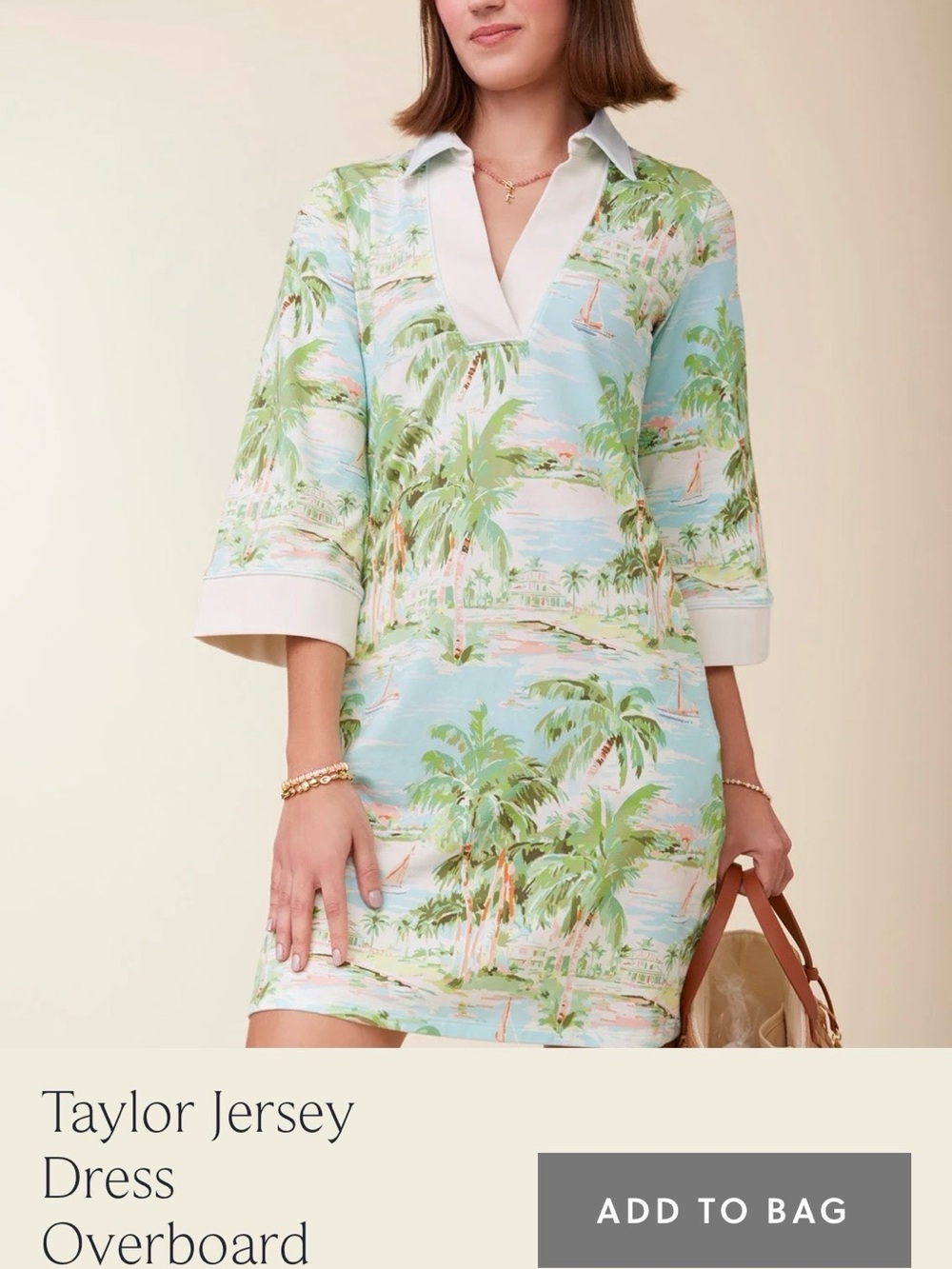 Spartina 449 Pastel Palm-Print Taylor Jersey Dress in Light Blue and Green